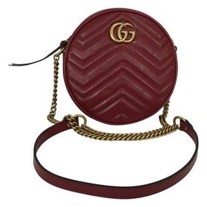 New Gucci Women's GG Marmont Mini Round Shoulder Bag Red Color